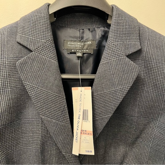NWT Jones New York Charcoal Gray Plaid Olivia Blazer Fitted Suit Blazer US 10 - Picture 3 of 16